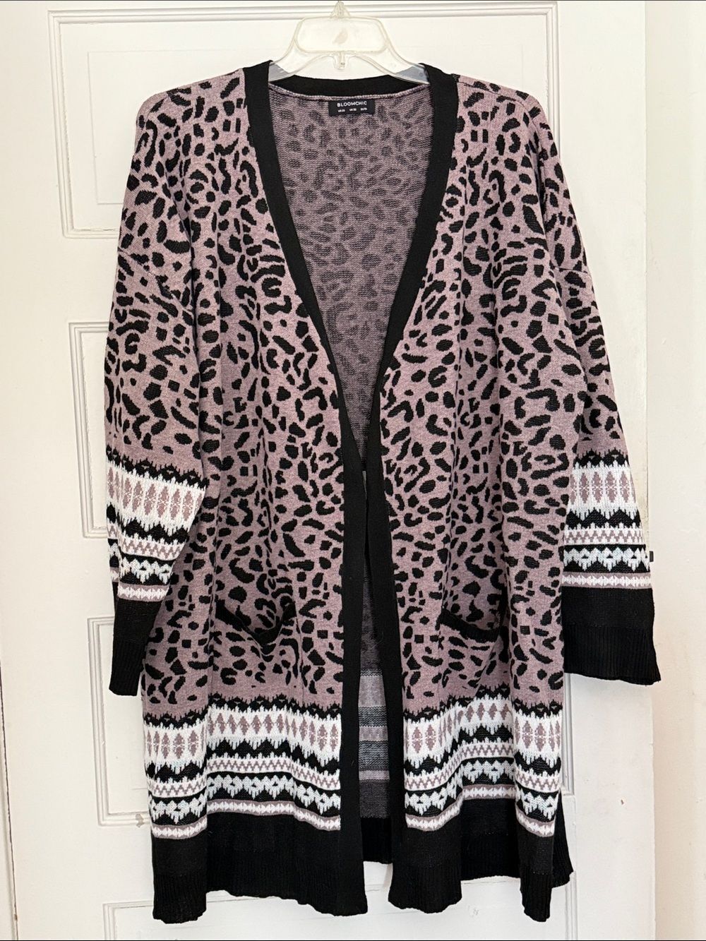BloomChic Purple Leopard Print Pocket Cardigan Sweater Women's size 28 5X - Picture 2 of 9